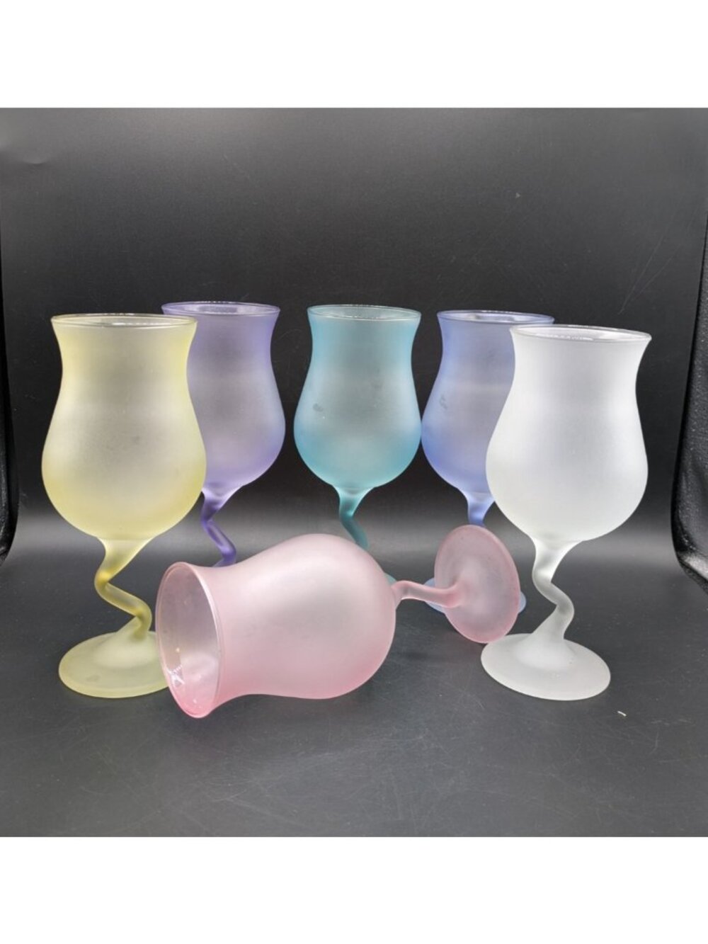 Libbey Satin Frosted Pastel Z Stem Cocktail Glass Water Goblets 12 oz Set of 6